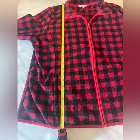 Croft & Barrow Red Black Buffalo Plaid Full Zip Fleece Jacket Coat XL Warm - Picture 7 of 7